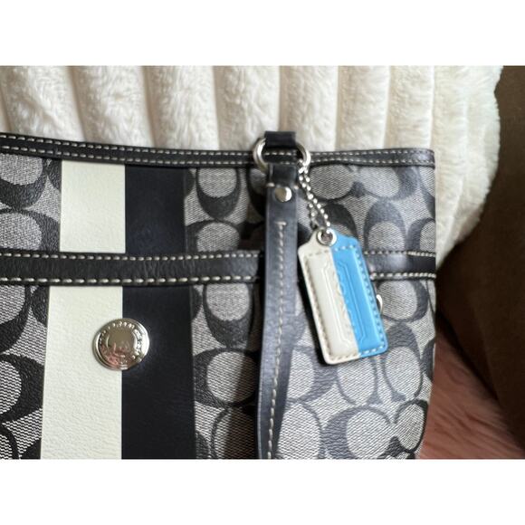 Vintage Coach Heritage Chelsea Signature Tote with Stripe in Grey, Black & Blue - Picture 7 of 11